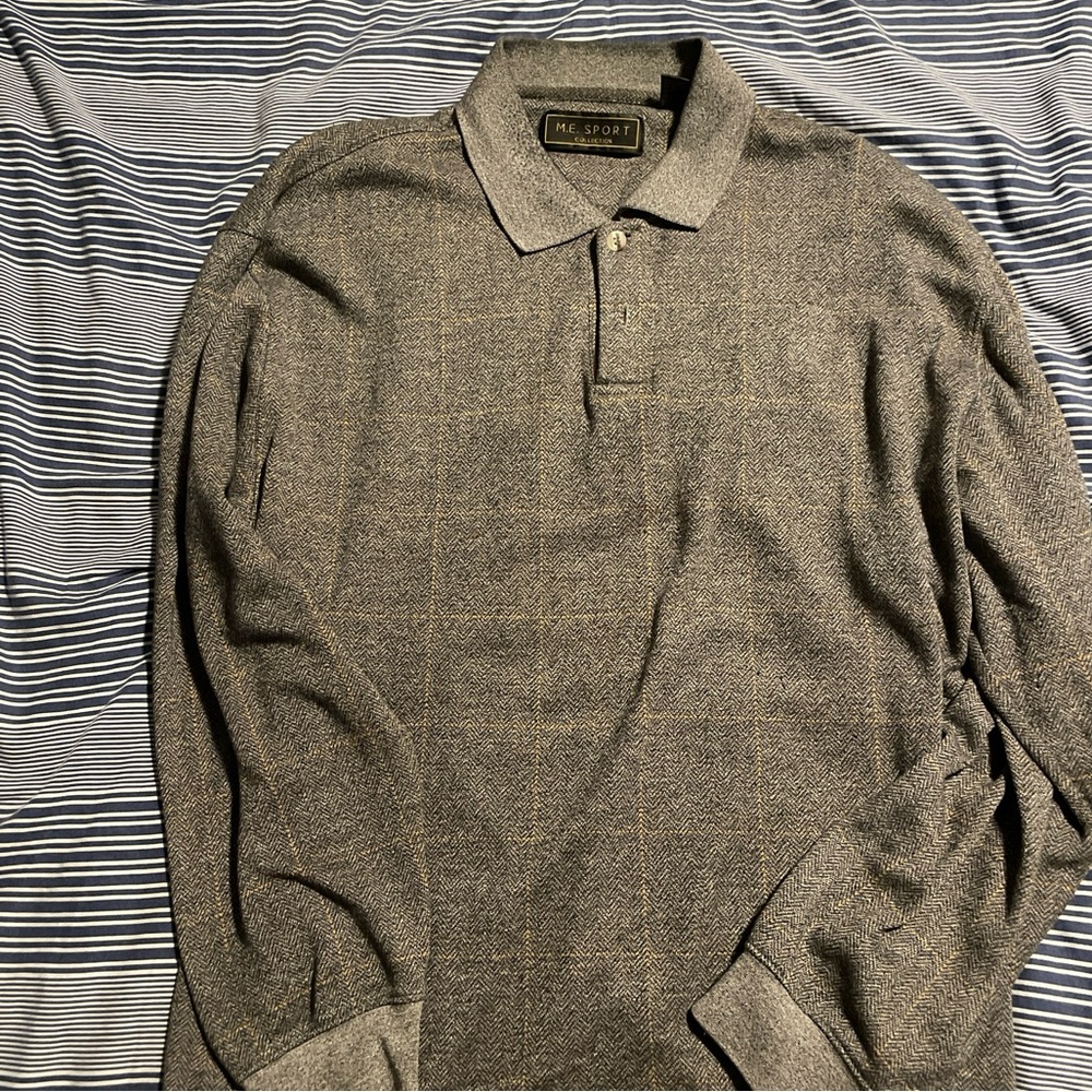 M.E. Sport Collection Men’s L Polo Shirt Long Sleeve Pullover Shirt Gray